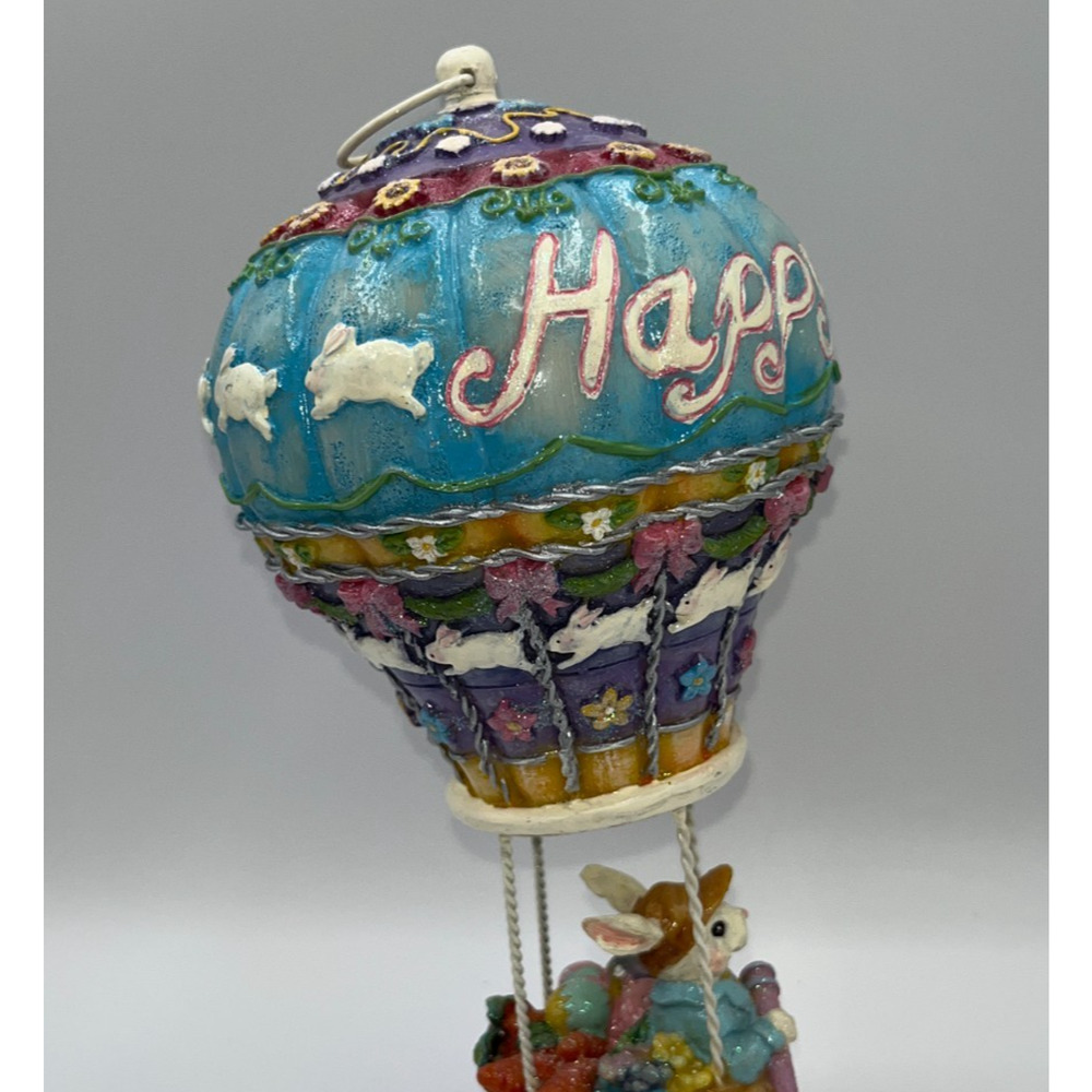 Vintage HTF Beautiful Happy Easter Bunny Rabbit In A Hot Air Balloon Flying - Picture 15 of 16
